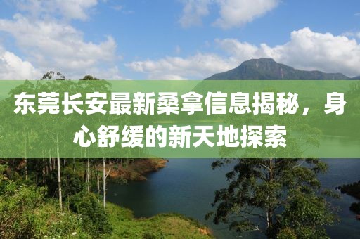 東莞長(zhǎng)安最新桑拿信息揭秘，身心舒緩的新天地探索